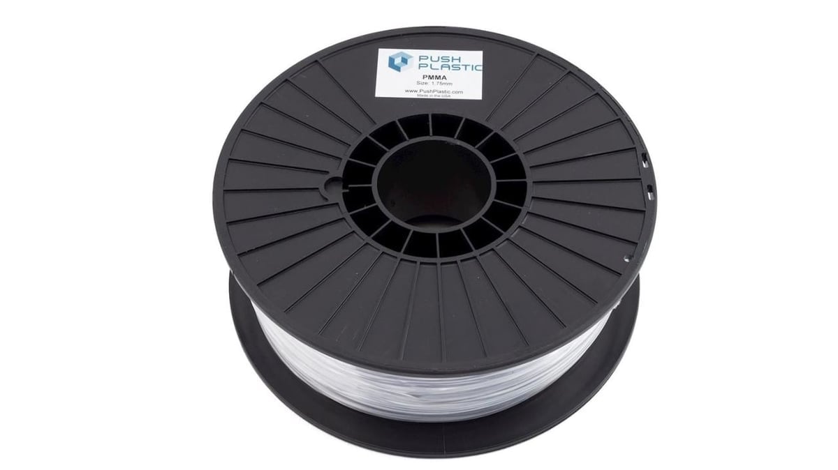 Push Plastic's PMMA filament comes in two diameters and two spool sizes