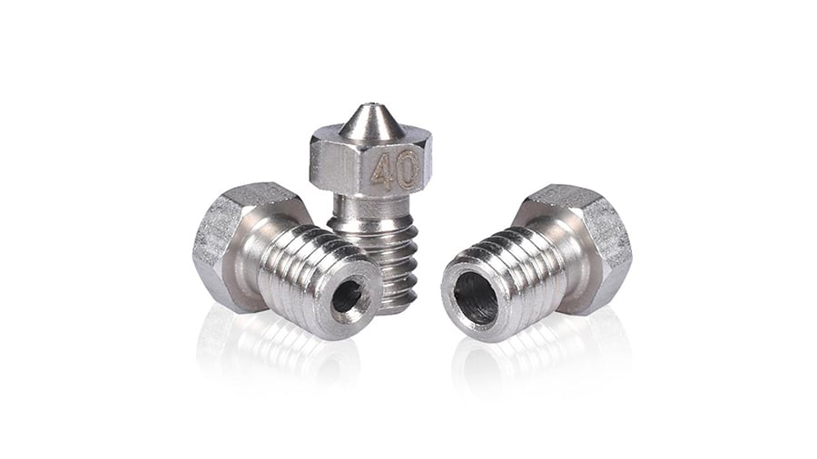 Stainless steel nozzles are slightly tougher than brass and are theoretically suitable for food-grade materials