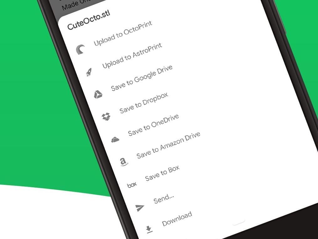 You can store downloaded files in a variety of places, including OctoPrint and Google Drive