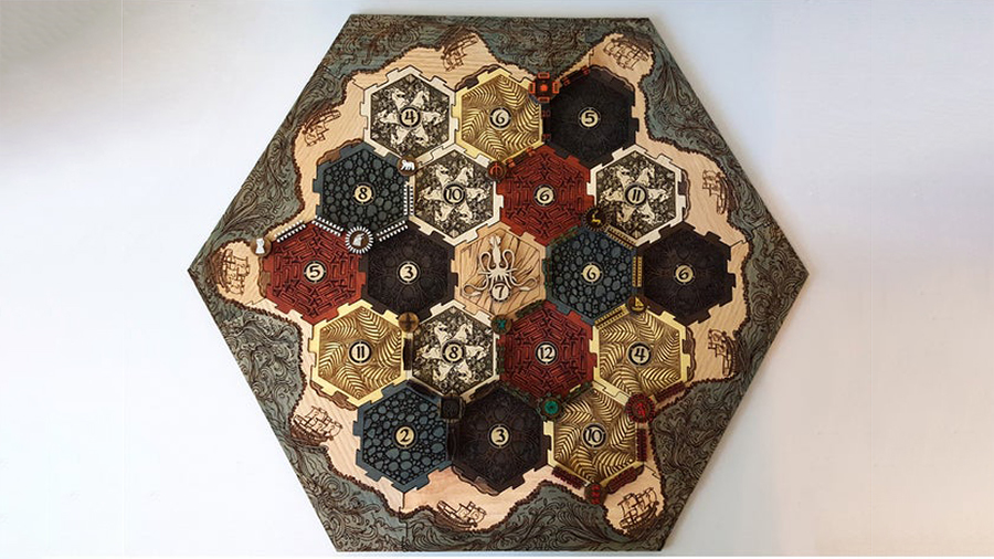 Glowforge's Catan board was designed for laser cutting but can also be built with a CNC router