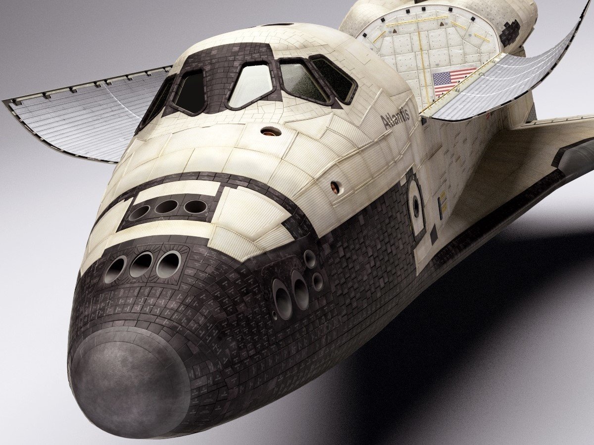 An OBJ model of the Atlantis space shuttle demonstrating detailed texture and color
