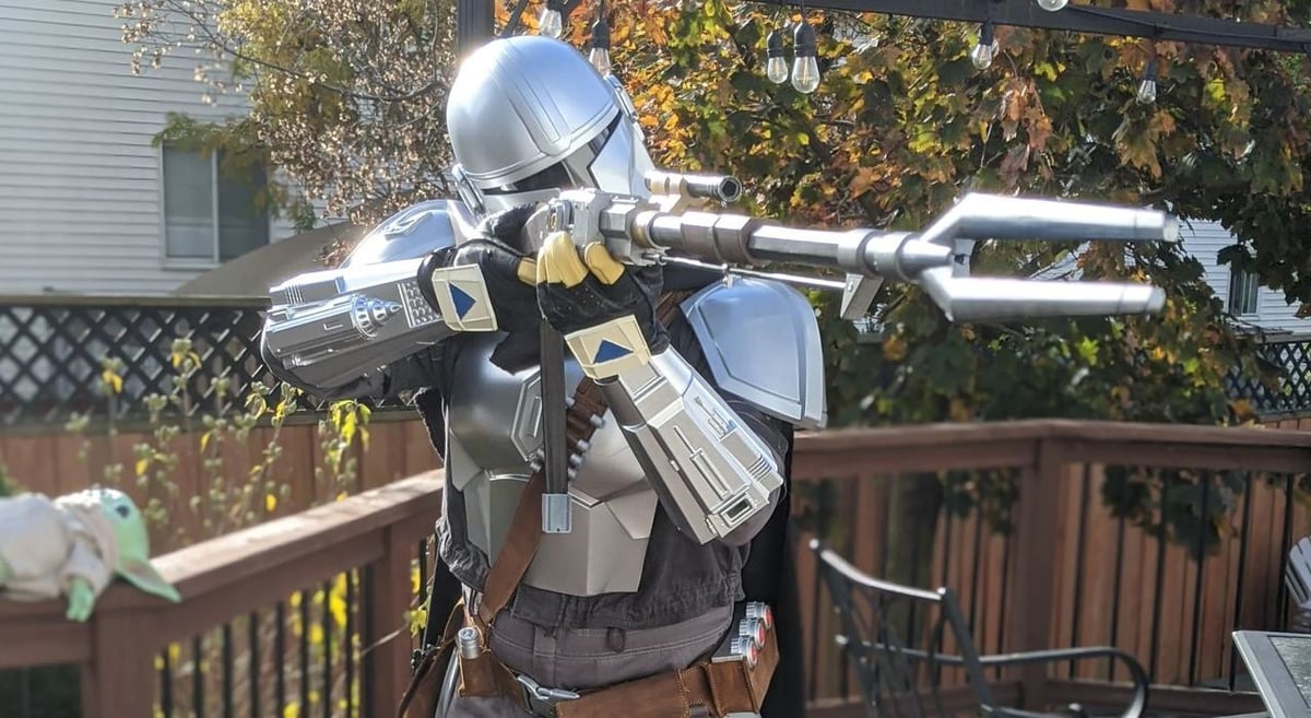 This collection of Mandalorian accessories includes his helmet, armor, weapons, gadgets, and more