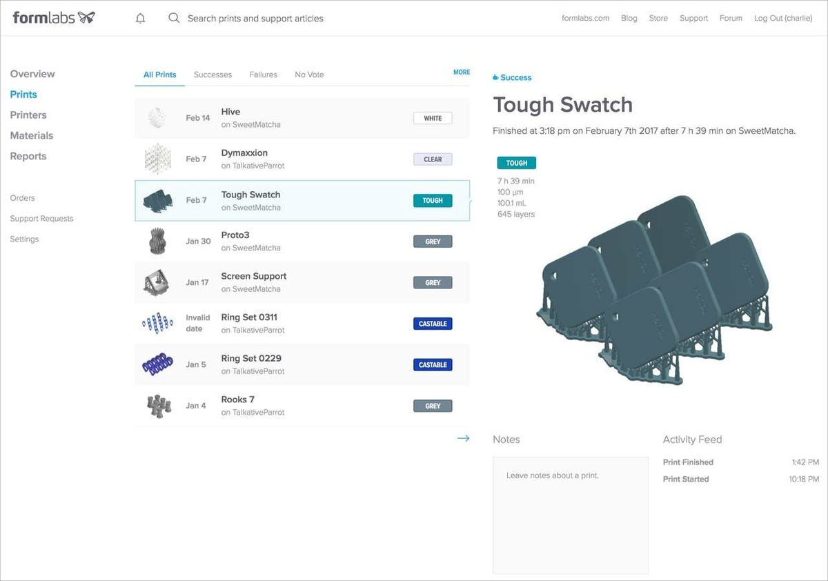 The Formlabs dashboard is a useful tool for managing workflows