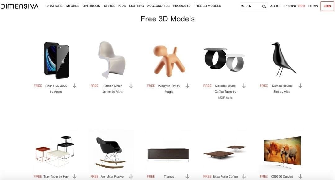 Dimensiva offers free FBX models of designer furniture