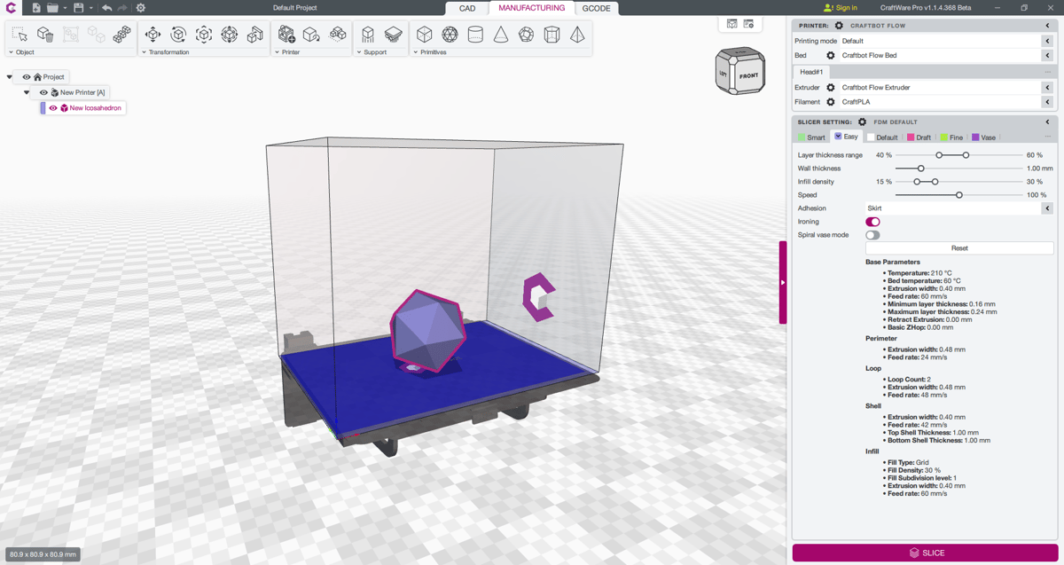 Imagen de Slicer 3D/Programma de corte para impresoras 3D: CraftWare Pro