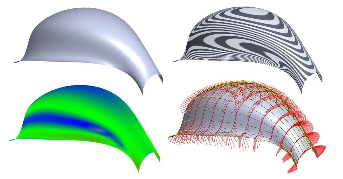 Various curvature evaluation tools in SOLIDWORKS.