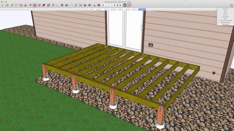 A wooden deck design visualized in SketchUp