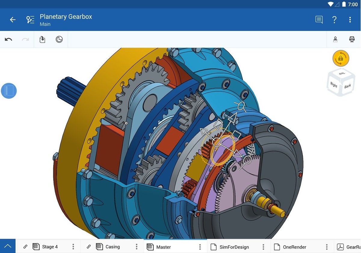 Editing a gearbox in Onshape 3Ds Android App