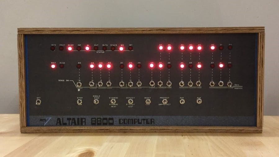 An Altair 8800 microcomputer built with an Arduino Mega 2560