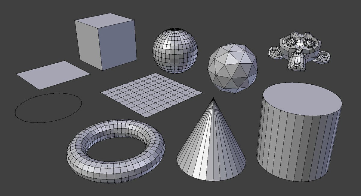 Blender has a number of mesh shapes that can be used for 3D modeling