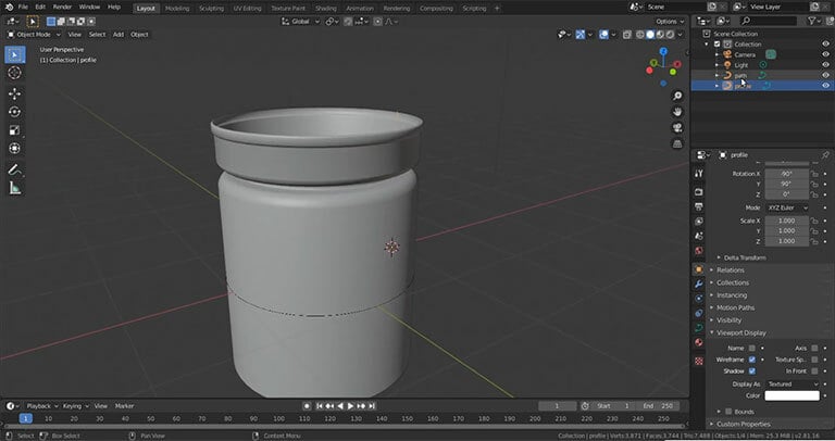 A curve modeling base file that allows the quick creation of cylindrical objects
