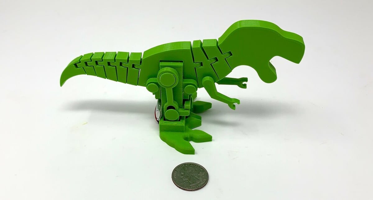 A 3D printed, walking, tail-swinging T-rex