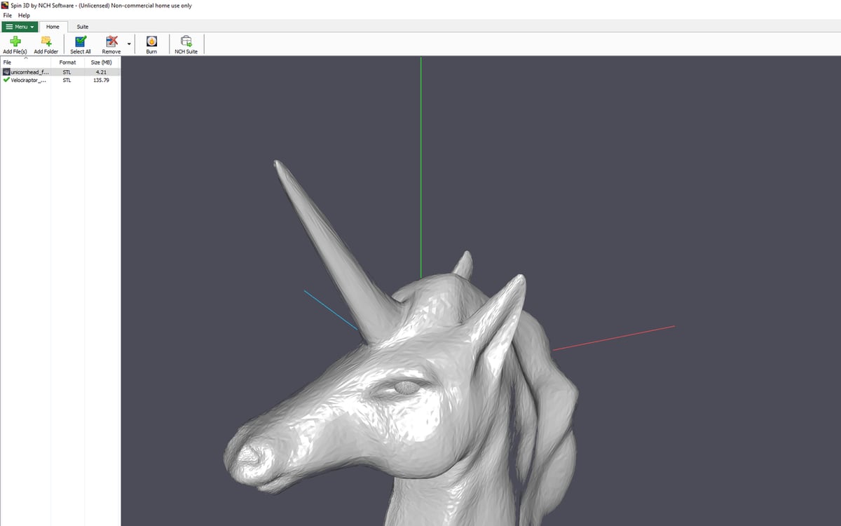 Spin 3D converting a unicorn to OBJ