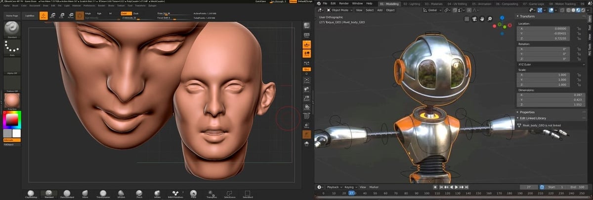 Modeling in Blender and ZBrush use different techniques