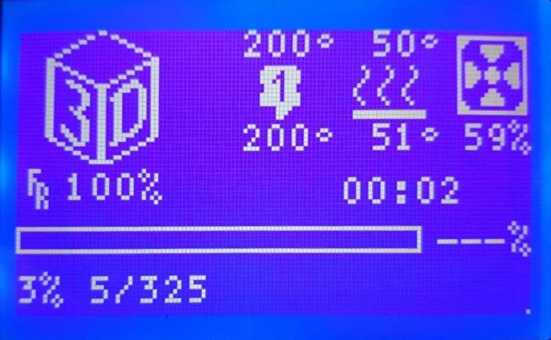 A sample printer display showing DisplayLayerProgress information