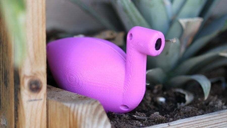 The Thirsty Flamingo is a soil moisture monitor that beeps when it's too dry