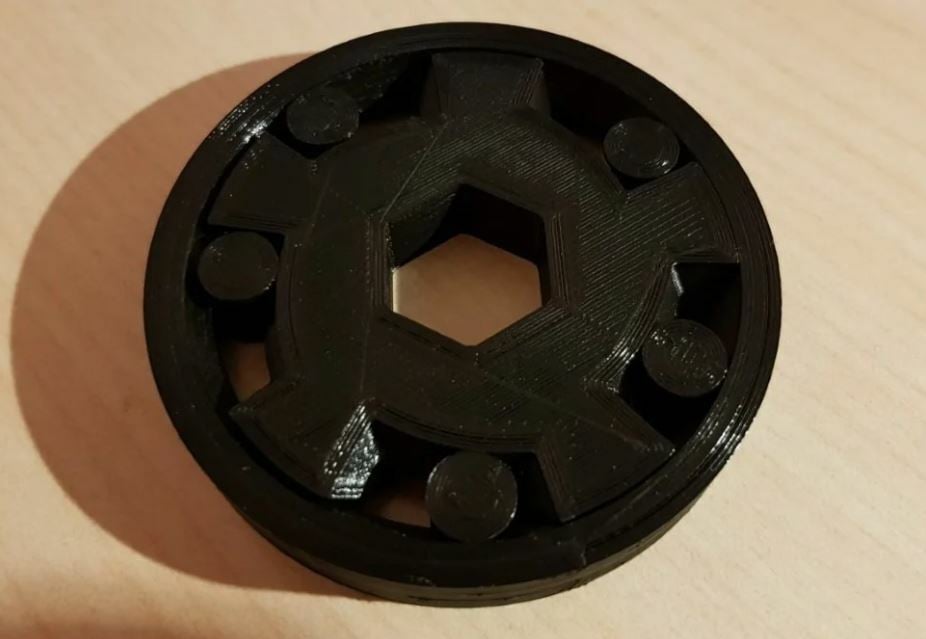 This one-way bearing only rotates when spun in a certain direction