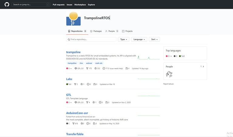 The TrampolineRTOS respository is maintained on GitHub