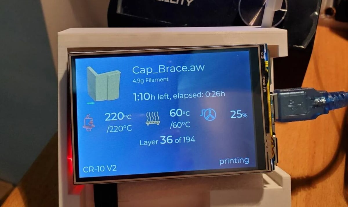 OctoDash's interface can render a 3D model of the part being printed