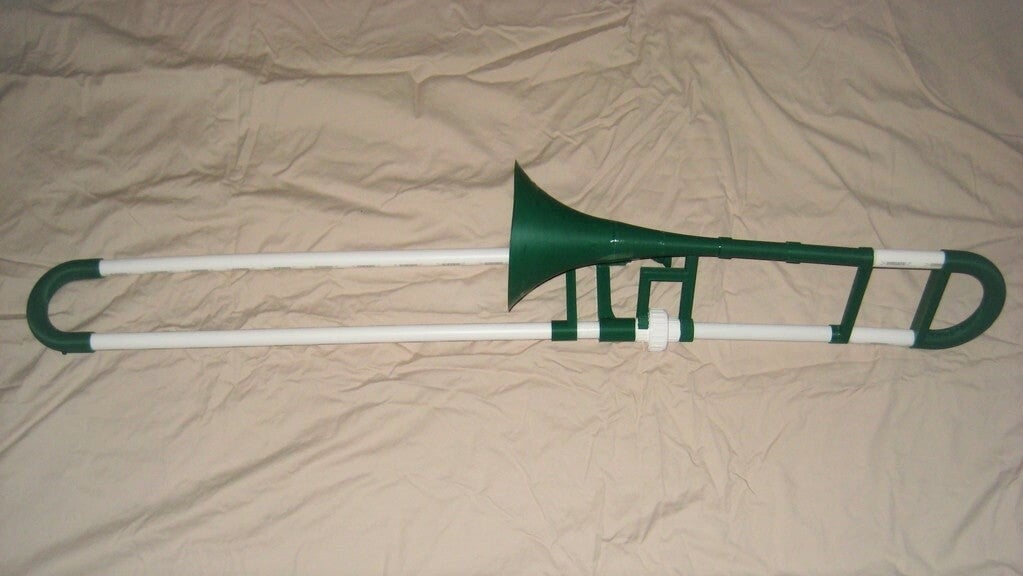 This trombone is full-sized and uses PVC pipes for the slide