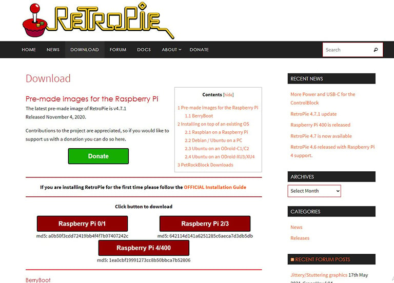 A RetroPie image is available for the Raspberry Pi Zero, 1, 2, 3, 4, and 400!