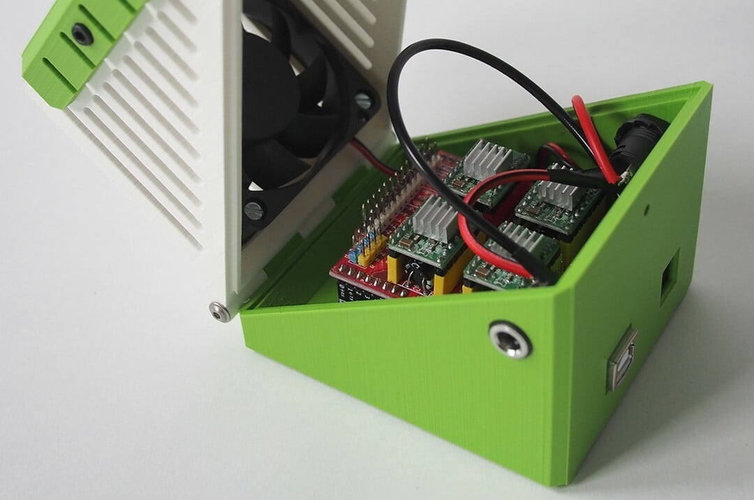 The Arduino Box is big enough for components and wires required by the Uno and a CNC shield