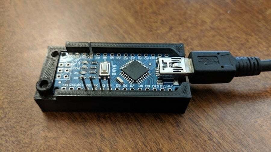 The Arduino Nano holder is a snug little case that can be mounted