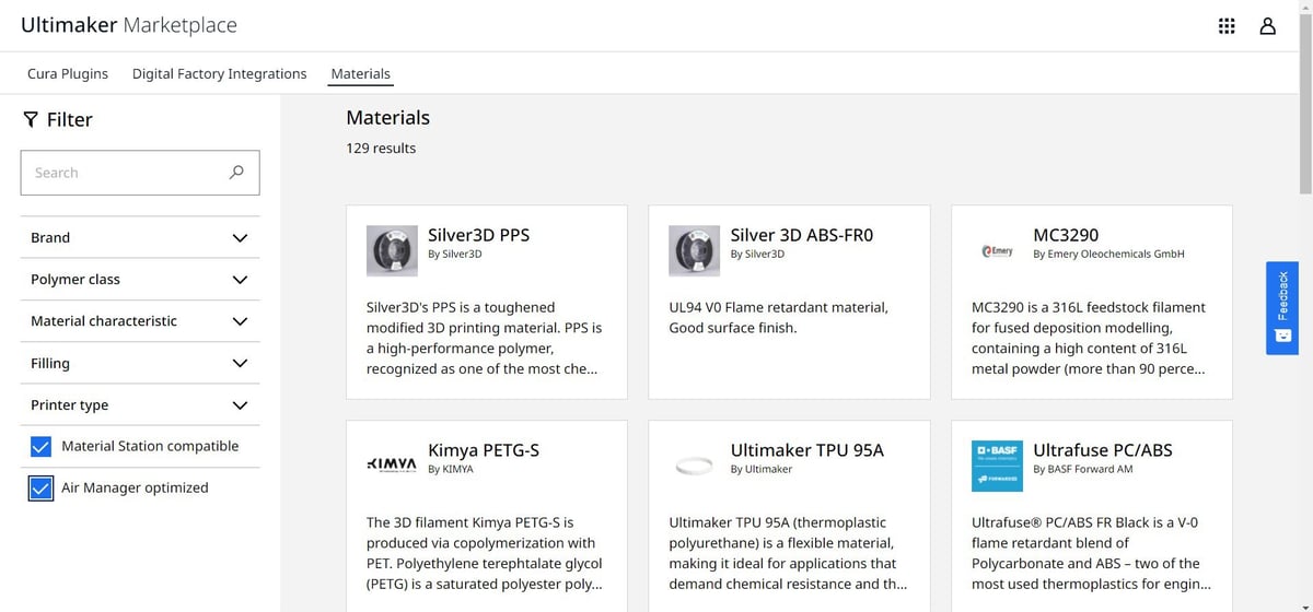 Ultimaker S5 Pro Bundle material library