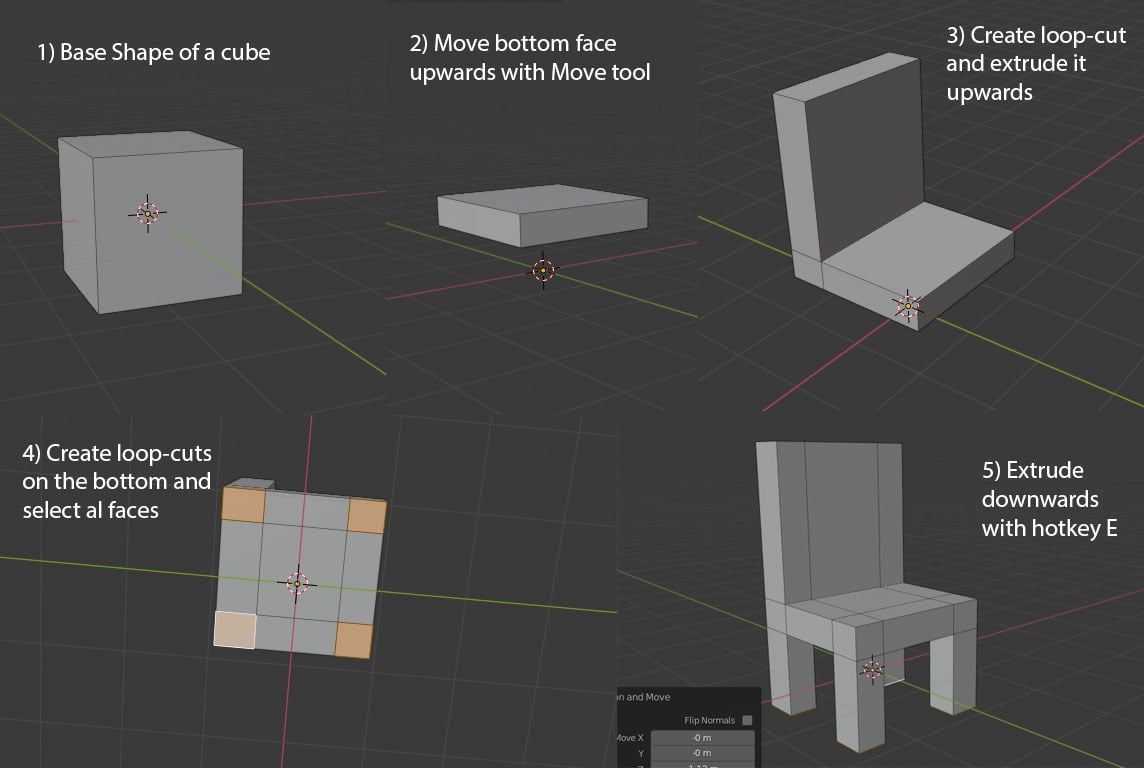 This is an example of modeling a chair using just basic mesh tools