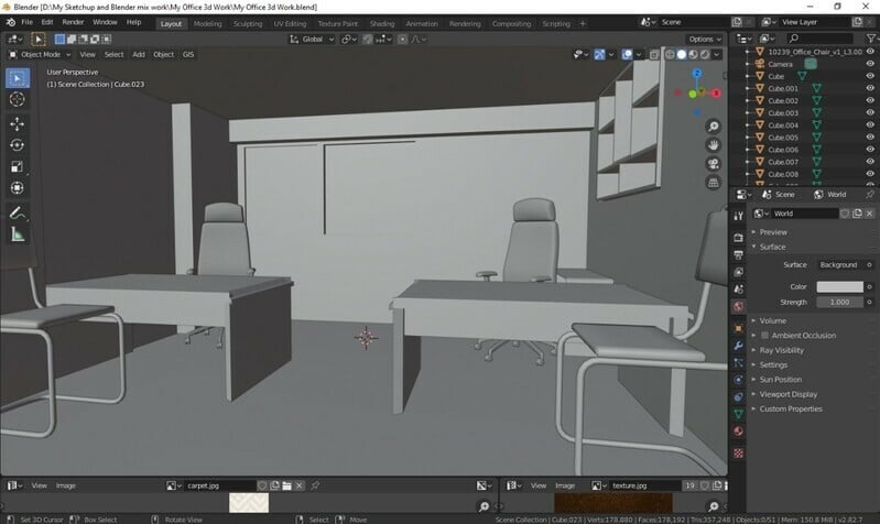 The beginnings of a realistic 3D interior model using Blender