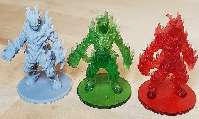 A set of elementals resin printed with an Elegoo Mars