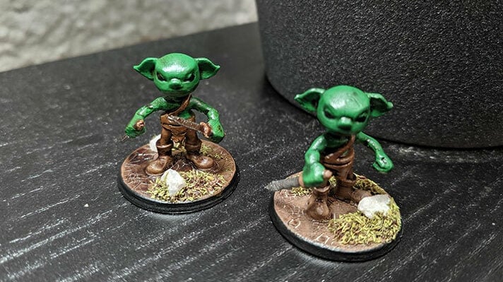 A set of goblin miniatures printed on an Ender 3 Pro