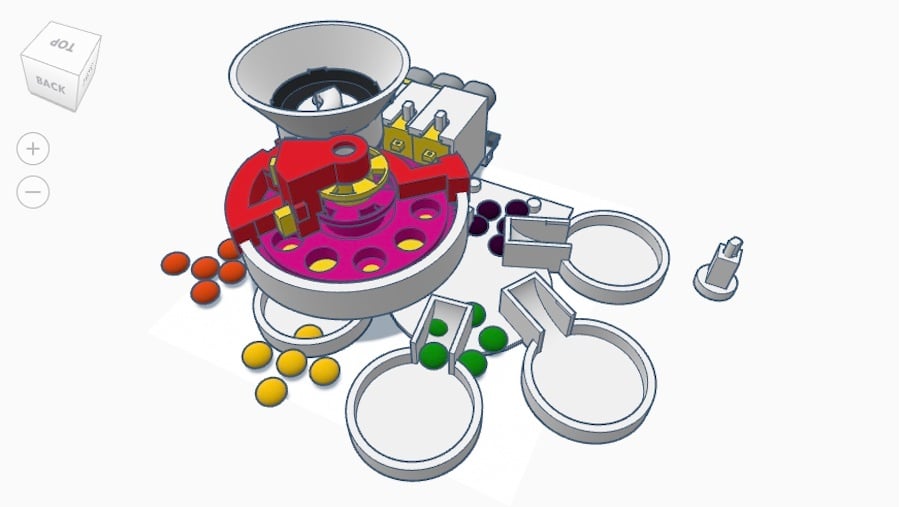 This intelligent device will sort out skittles by color, a great project for learning how to model mechanisms