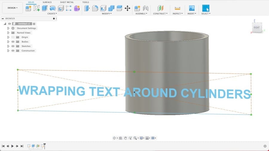 The Emboss feature allows text to be wrapped around a cylindrical or conical surface