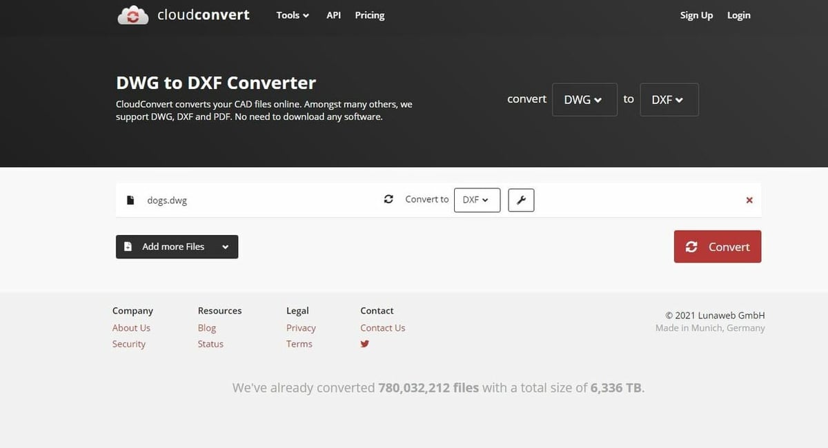You can use online converters, like CloudConvert, to quickly change a DWG file to the DXF format