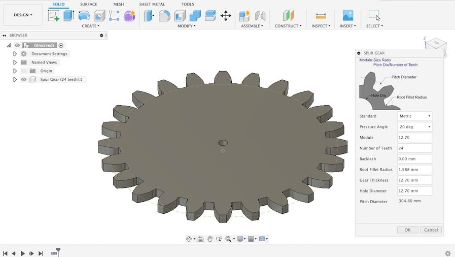 You can easily make gear models with Fusion 360's Spur Gear add-in