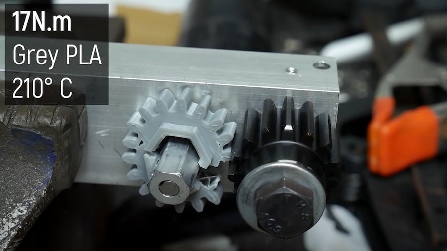 3D printed gears can't stand the same loads as metallic or injection-molded gears