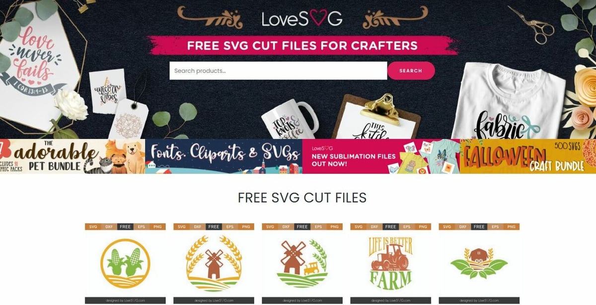 LoveSVG allows you to download cutting designs in a few different file formats