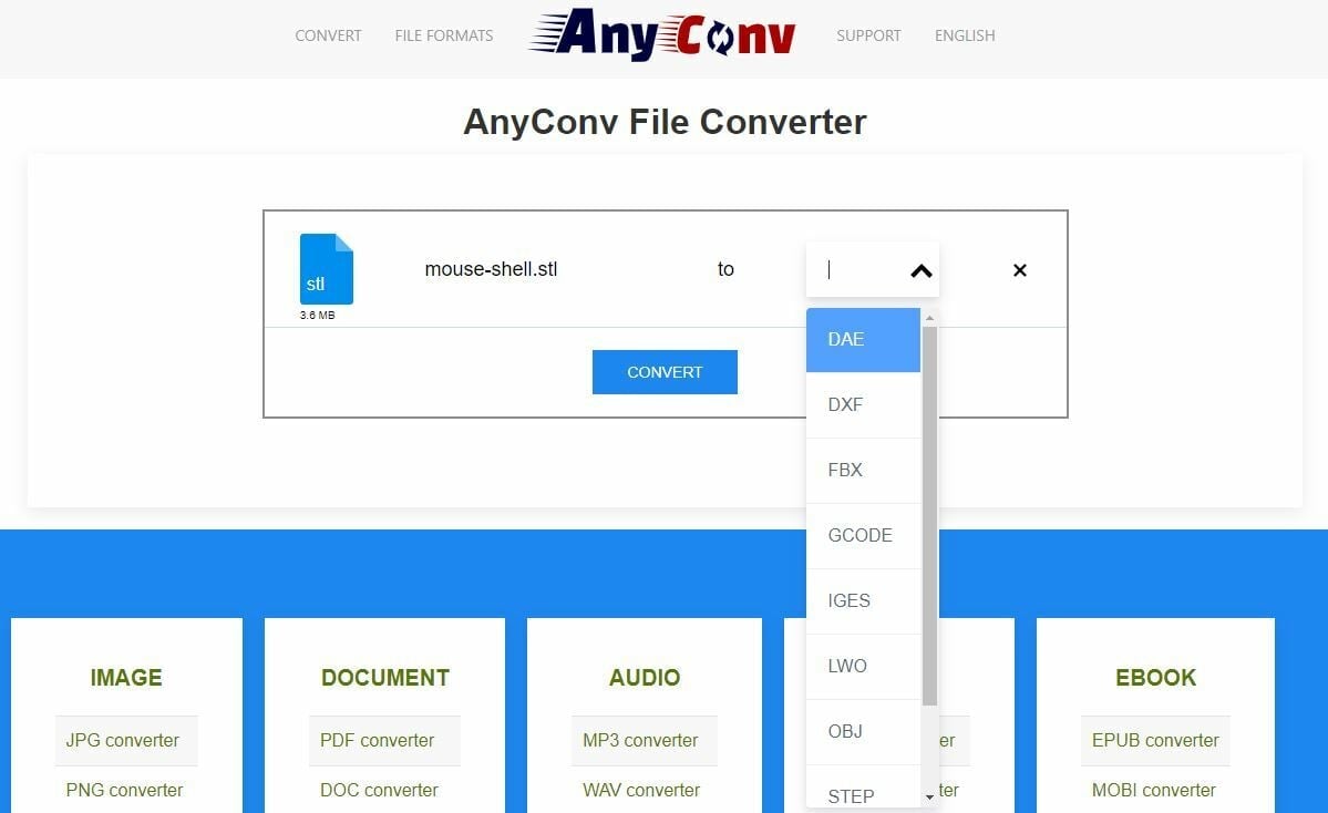 Online converters like AnyConv offer a large selection of conversions