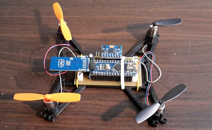 This drone was made with an Arduino Nano and has Bluetooth functionality