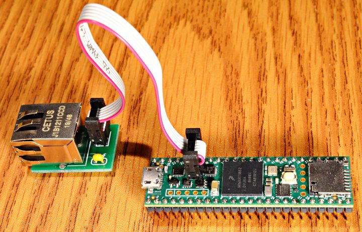 A purchasable kit allows the Teensy to be connected to Ethernet cables