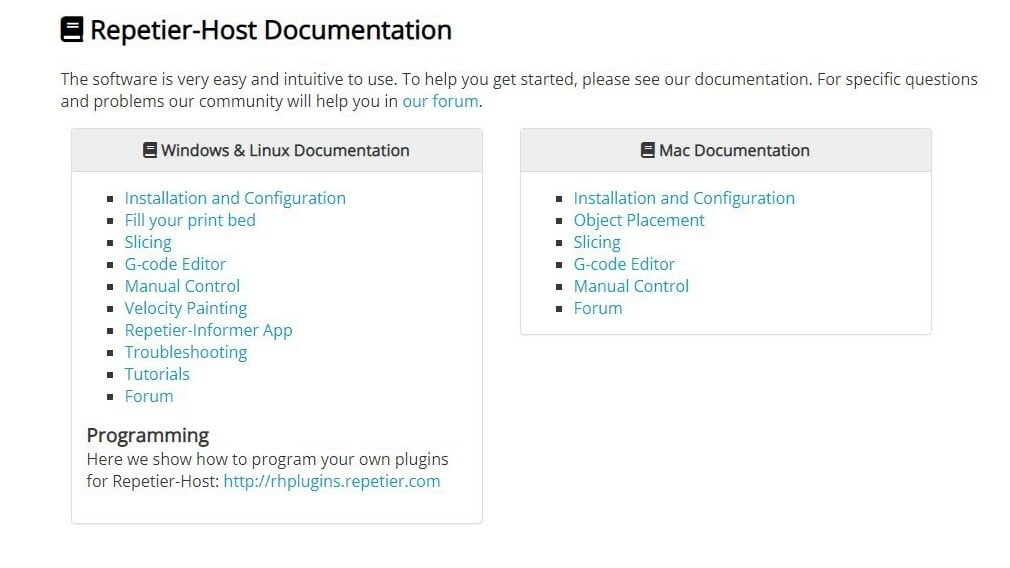 Repetier's website has easy-to-access documentation