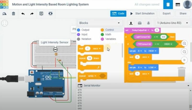 Use block and text programming to turn your room lights on and off automatically