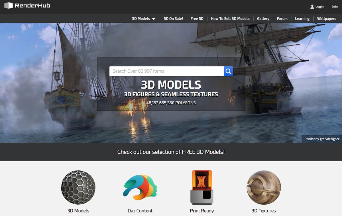 Imagen de Mejores páginas web para descargar modelos 3D gratis: RenderHub