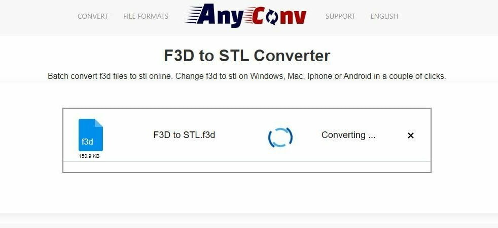 AnyConv is an online file conversion tool and supports the F3D to STL conversion
