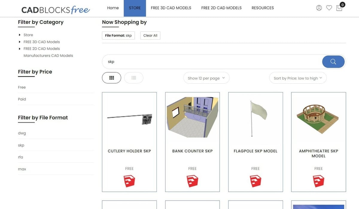 CADblocksfree offers a selection of models including manufacturer CAD models
