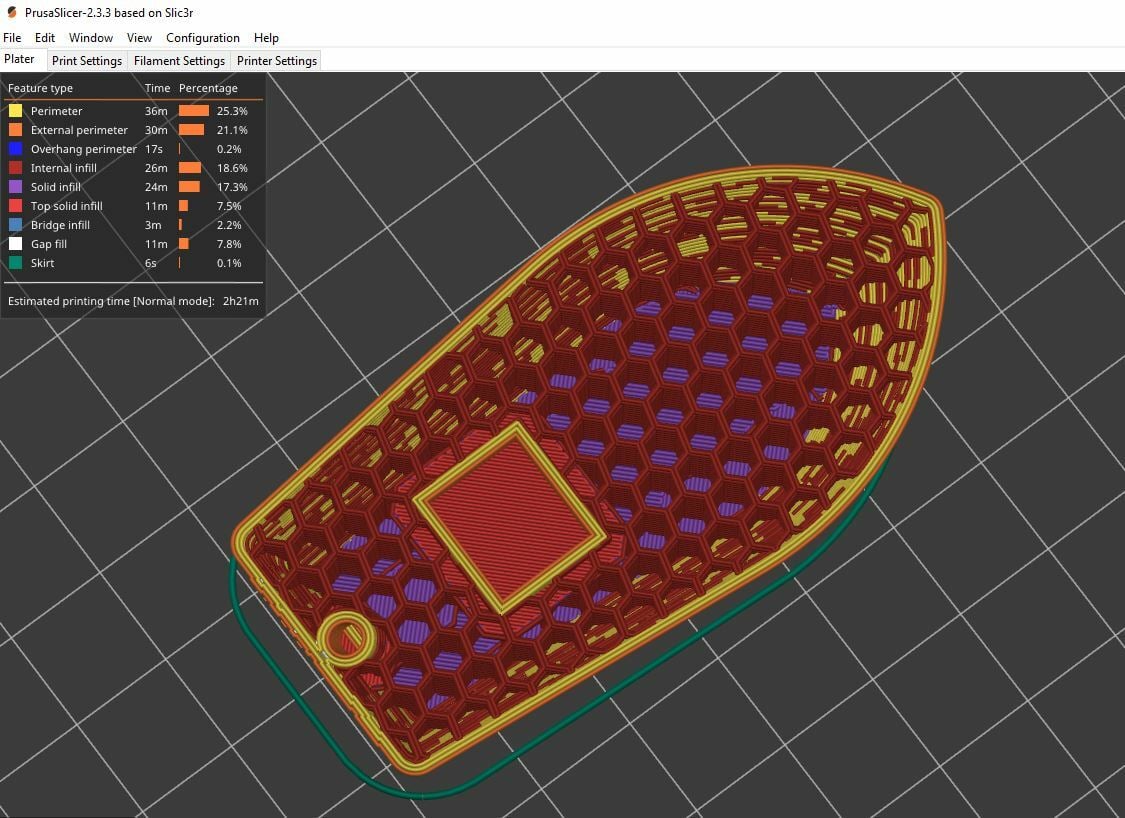 PrusaSlicer is an open-source slicer program that includes the honeycomb pattern