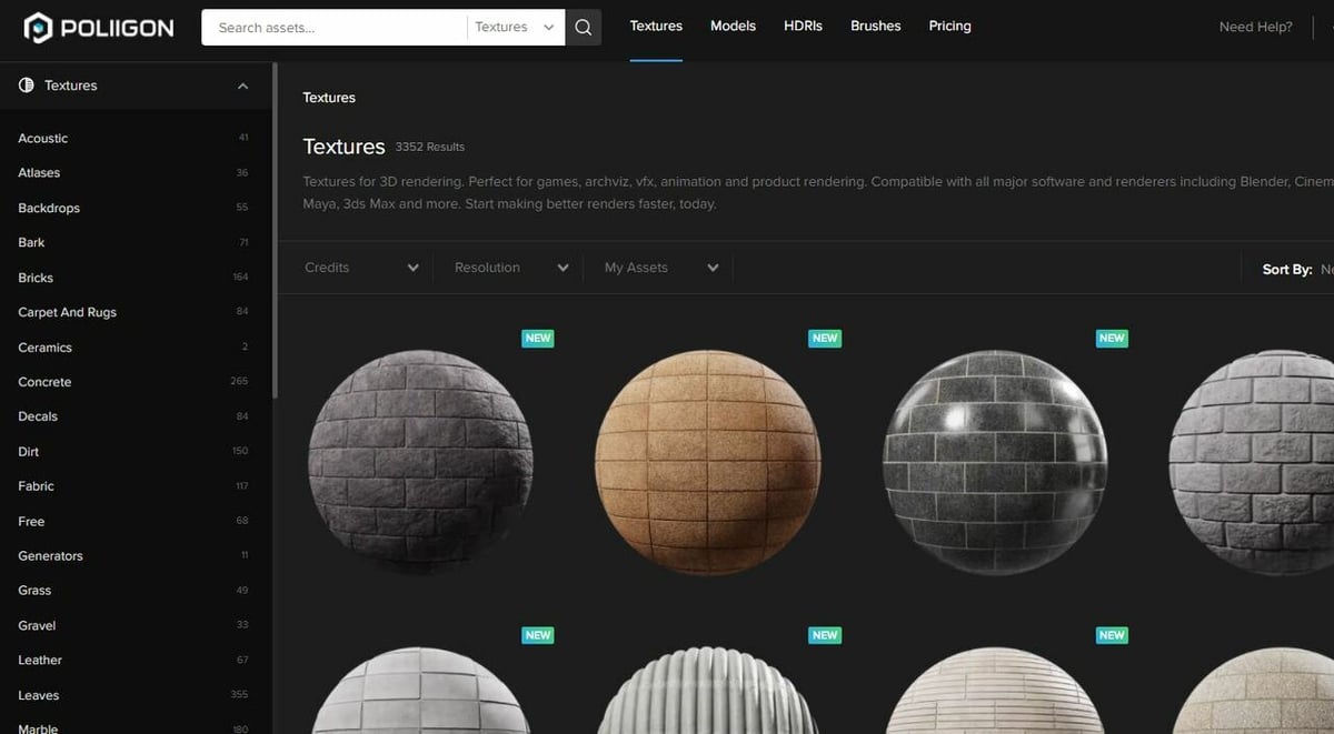 Poliigon has filters for the resolution and credit price of textures