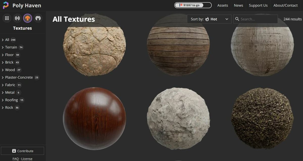 You can download textures from Poly Haven in JPG, PNG, BLEND, EXR, and GLTF formats