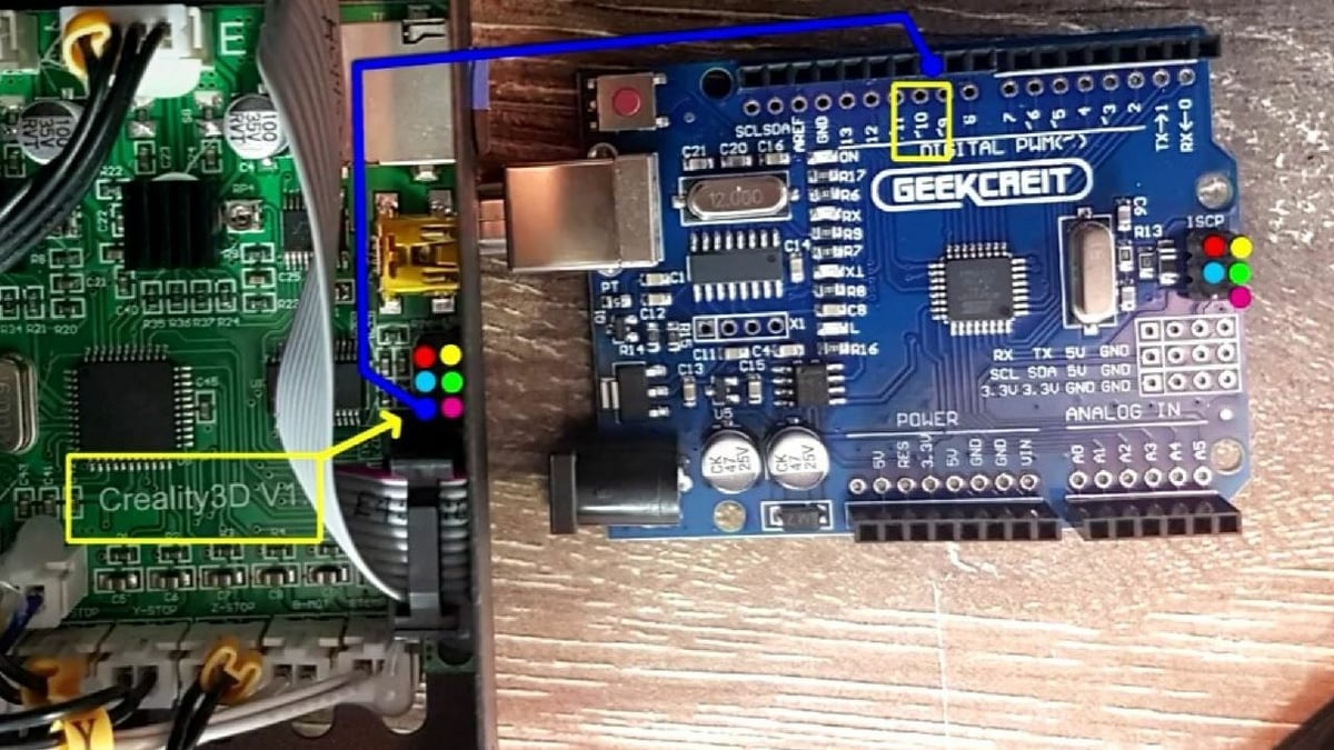 Connect your external Arduino board to your printer's mainboard like so